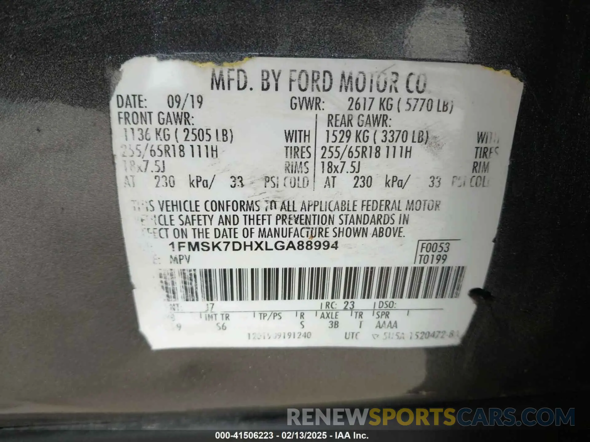 9 Photograph of a damaged car 1FMSK7DHXLGA88994 FORD EXPLORER 2020