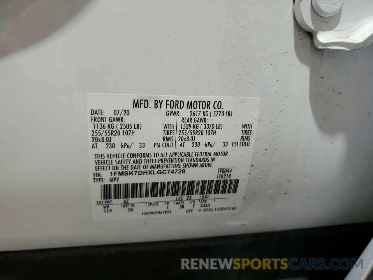 16 Photograph of a damaged car 1FMSK7DHXLGC74728 FORD EXPLORER 2020
