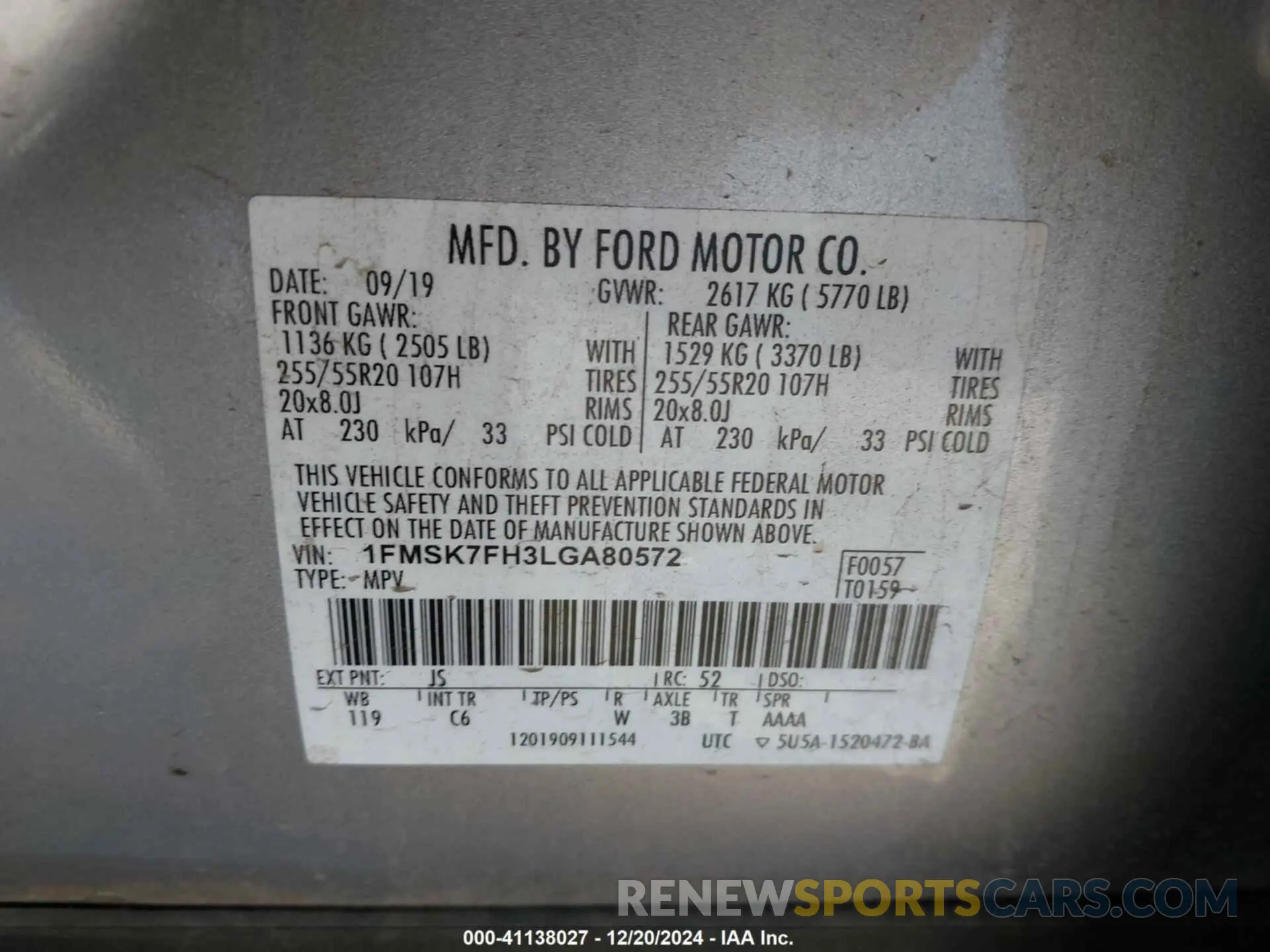 9 Photograph of a damaged car 1FMSK7FH3LGA80572 FORD EXPLORER 2020