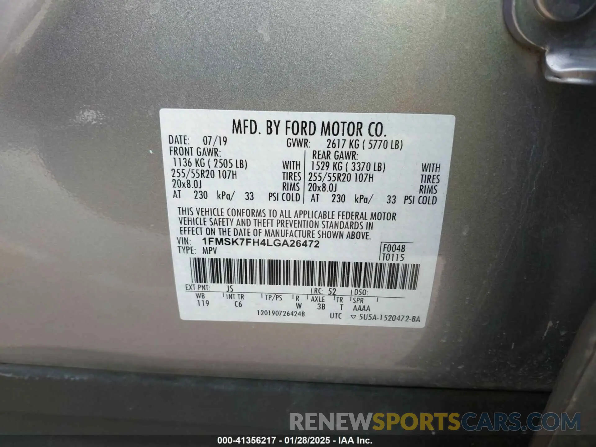 9 Photograph of a damaged car 1FMSK7FH4LGA26472 FORD EXPLORER 2020