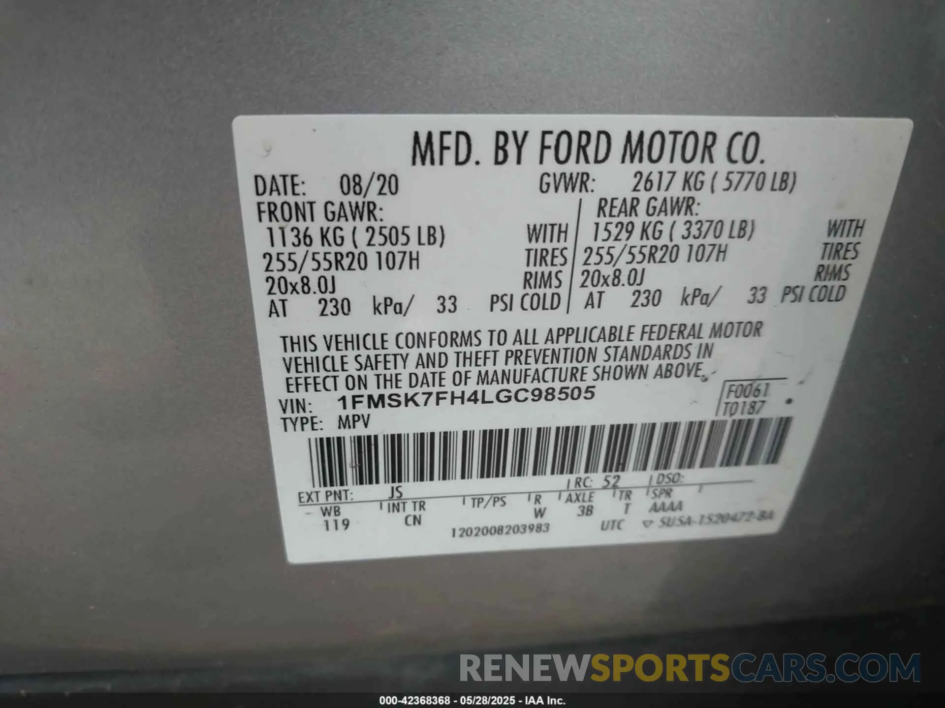 9 Photograph of a damaged car 1FMSK7FH4LGC98505 FORD EXPLORER 2020