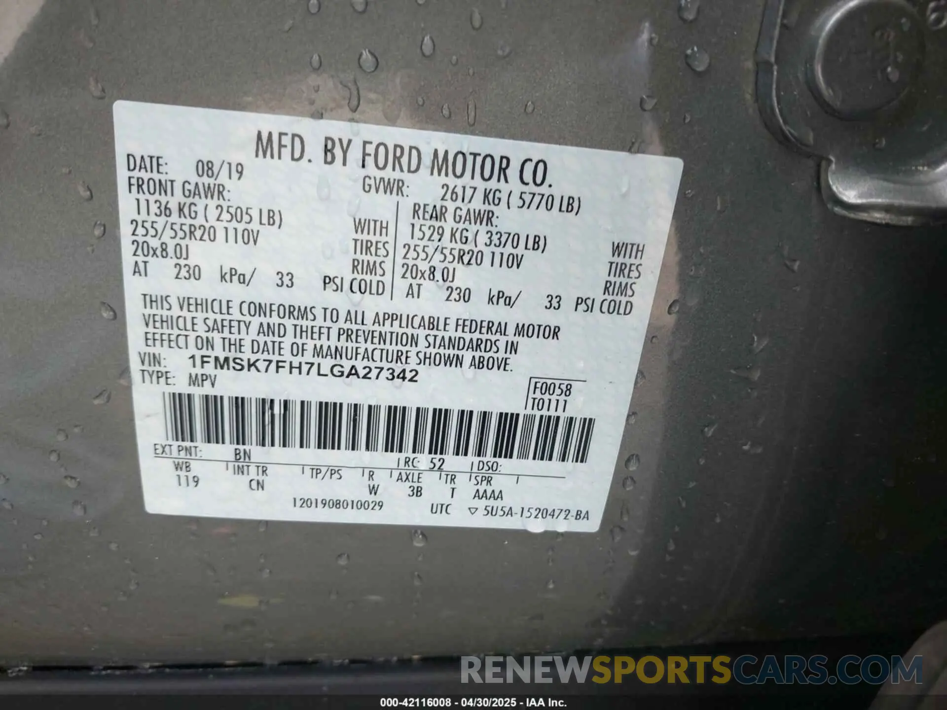 9 Photograph of a damaged car 1FMSK7FH7LGA27342 FORD EXPLORER 2020