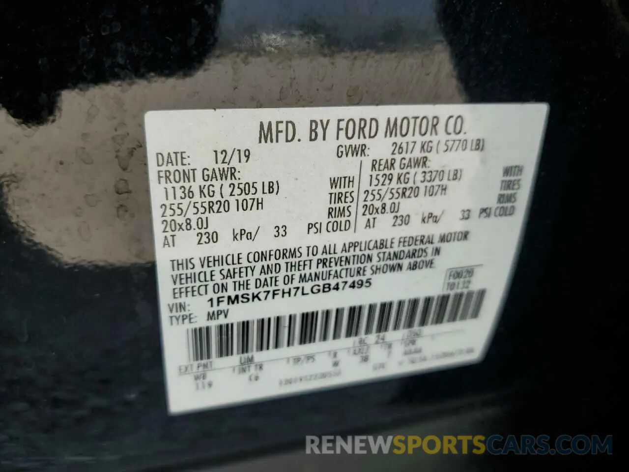 13 Photograph of a damaged car 1FMSK7FH7LGB47495 FORD EXPLORER 2020