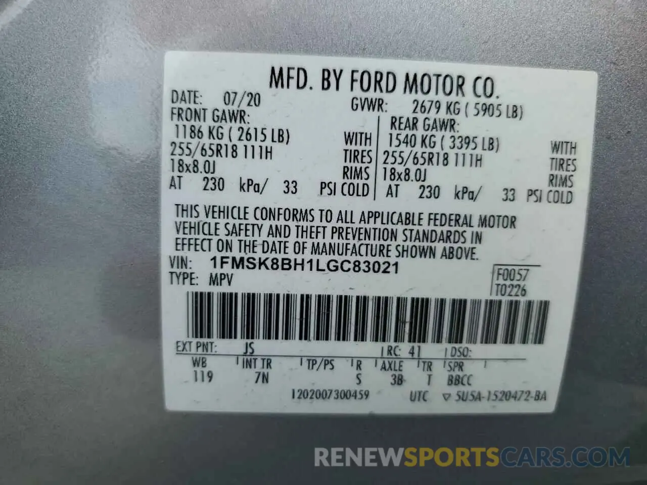 13 Photograph of a damaged car 1FMSK8BH1LGC83021 FORD EXPLORER 2020