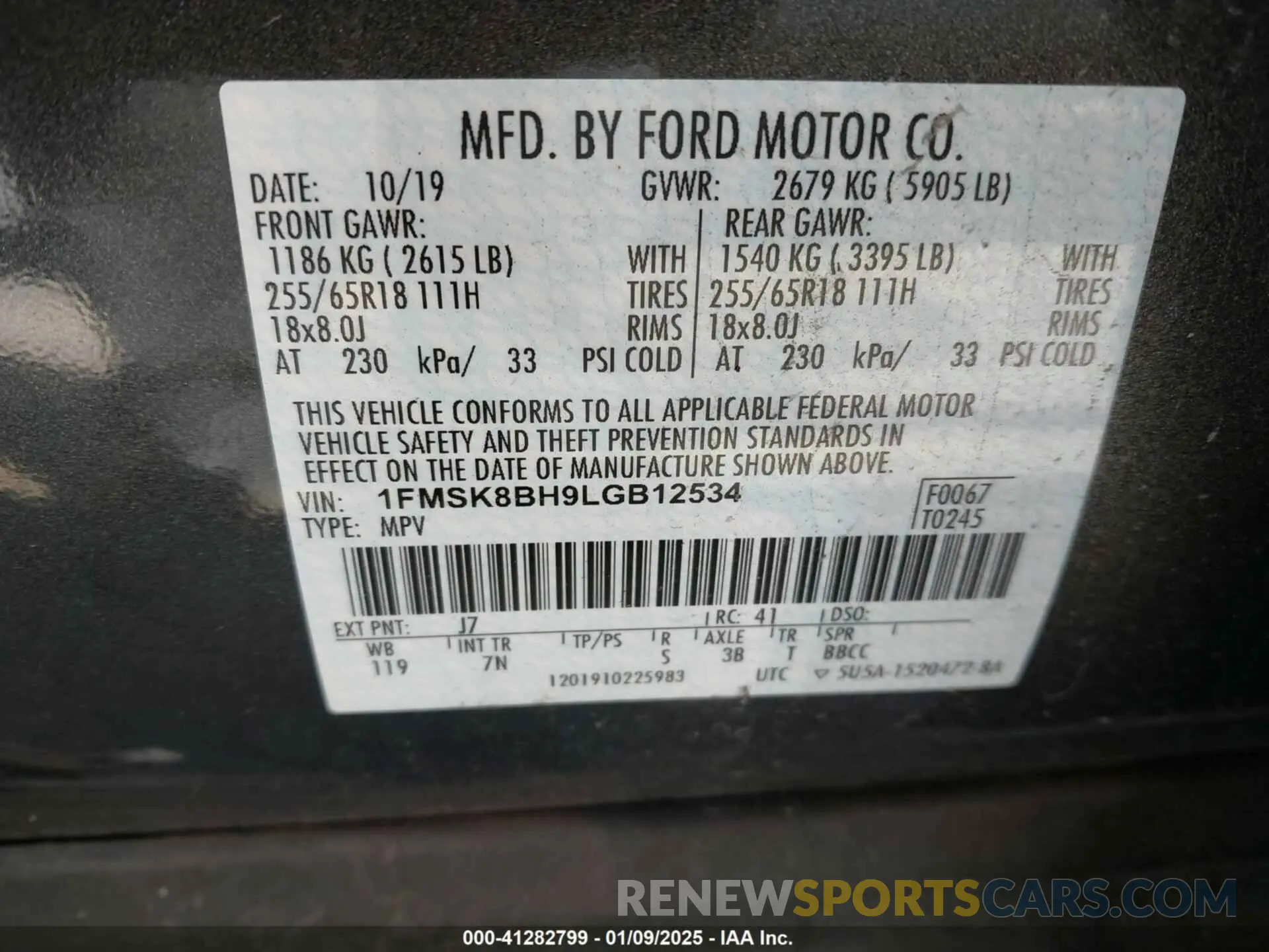 9 Photograph of a damaged car 1FMSK8BH9LGB12534 FORD EXPLORER 2020