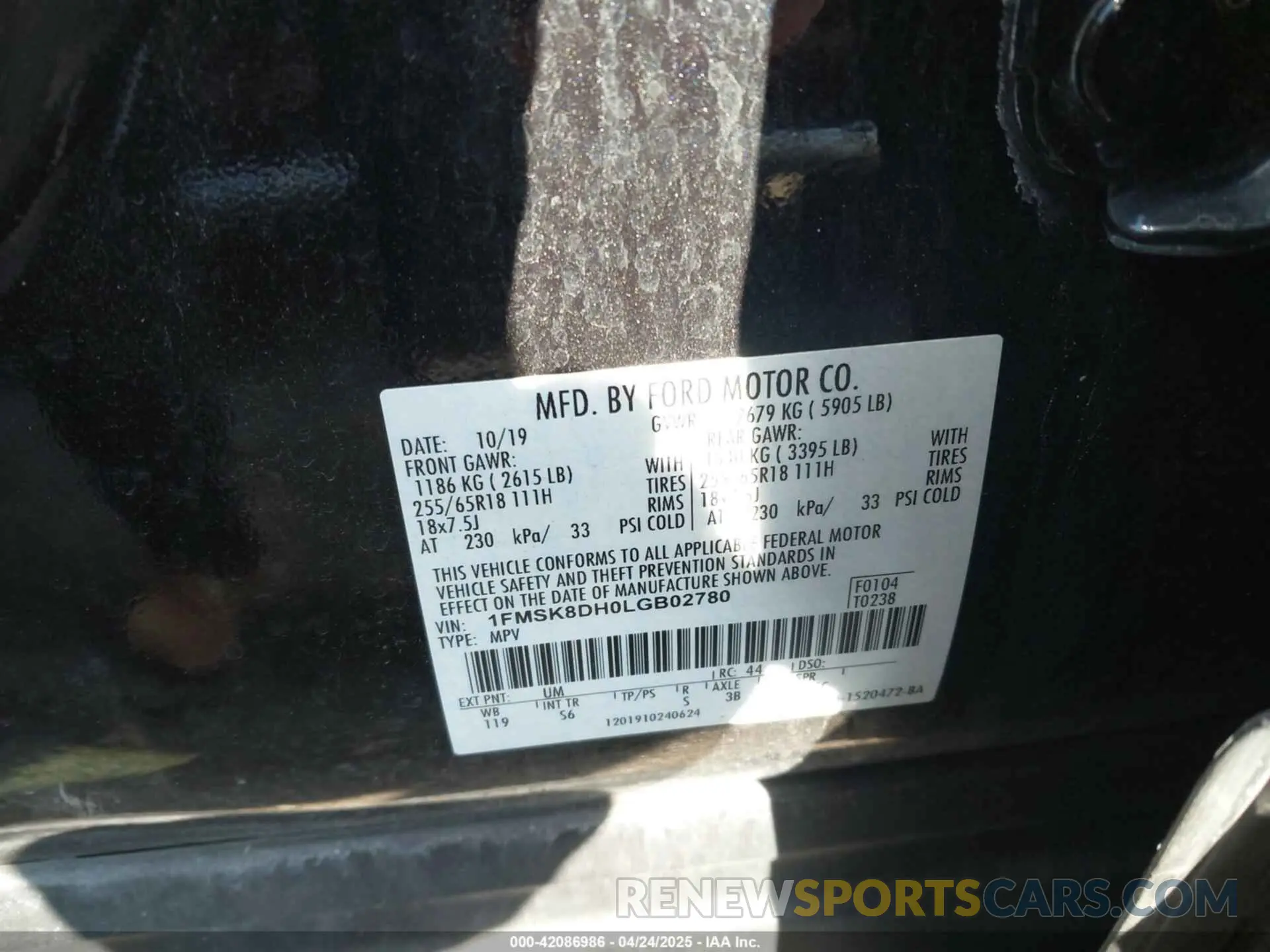 9 Photograph of a damaged car 1FMSK8DH0LGB02780 FORD EXPLORER 2020