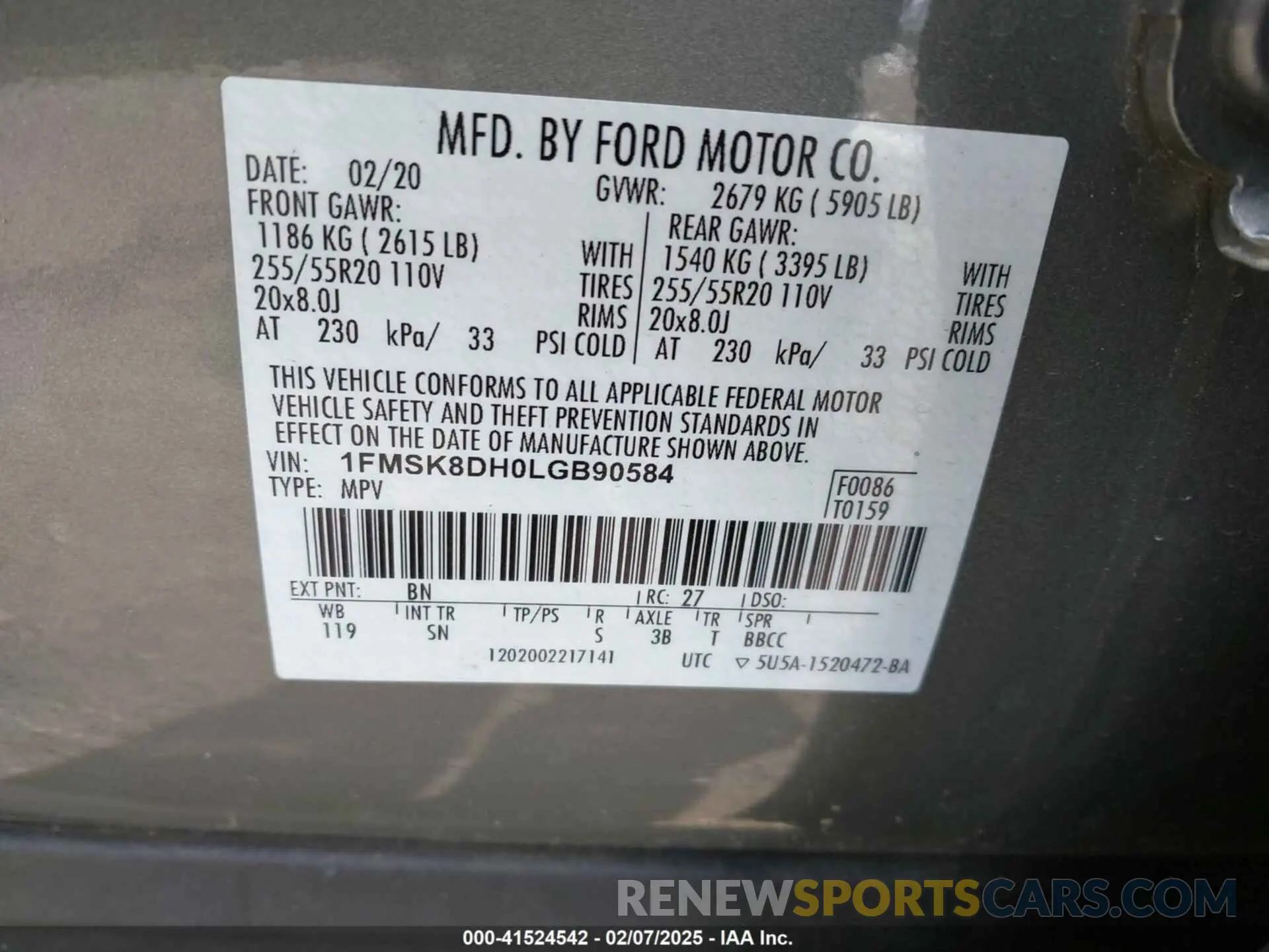 9 Photograph of a damaged car 1FMSK8DH0LGB90584 FORD EXPLORER 2020