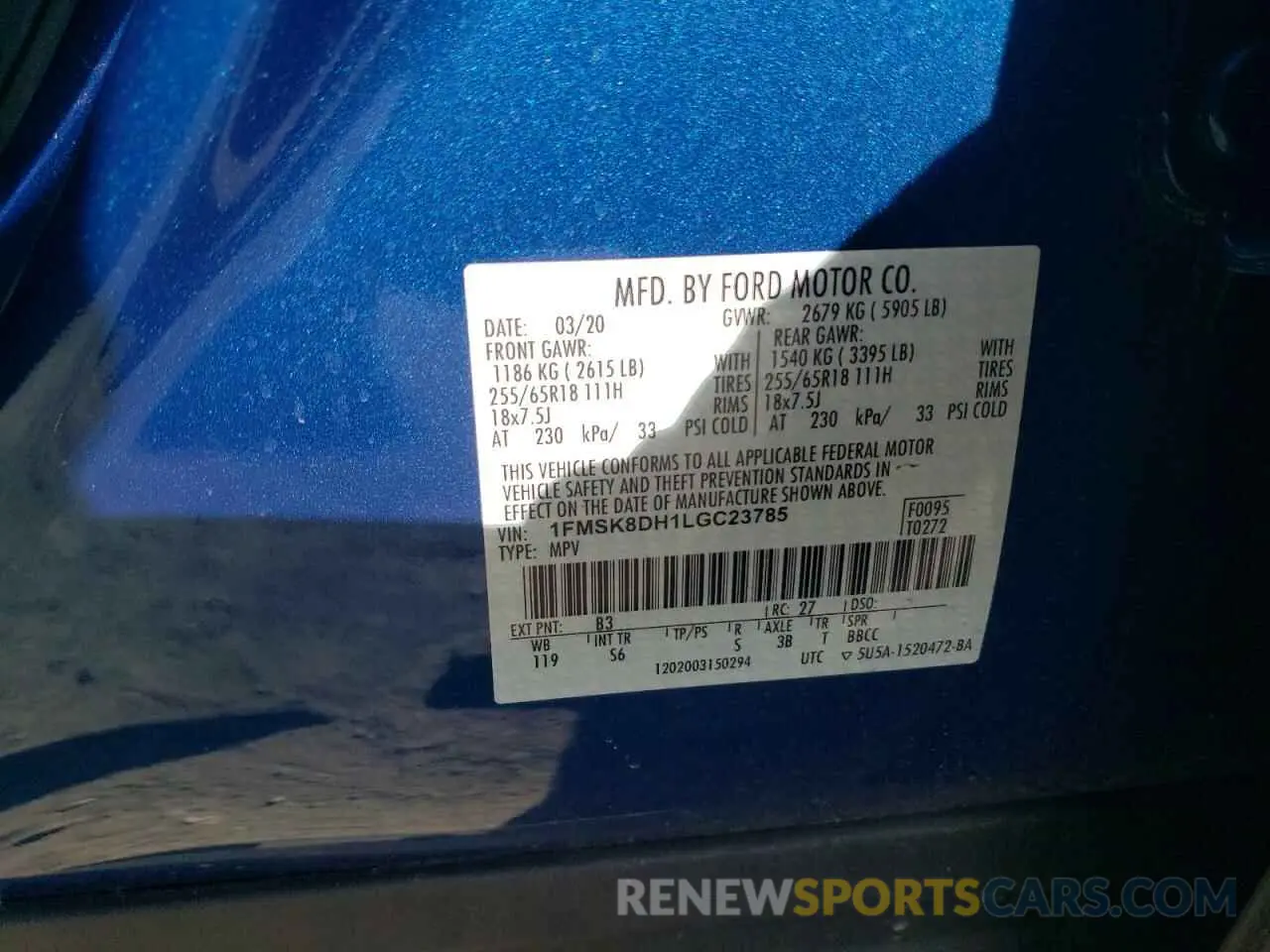 13 Photograph of a damaged car 1FMSK8DH1LGC23785 FORD EXPLORER 2020