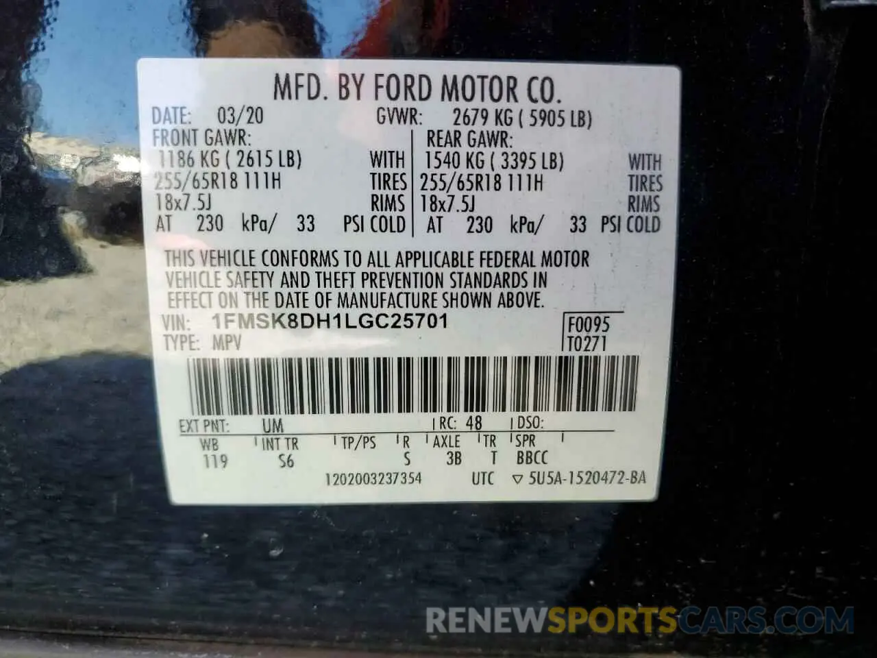 13 Photograph of a damaged car 1FMSK8DH1LGC25701 FORD EXPLORER 2020