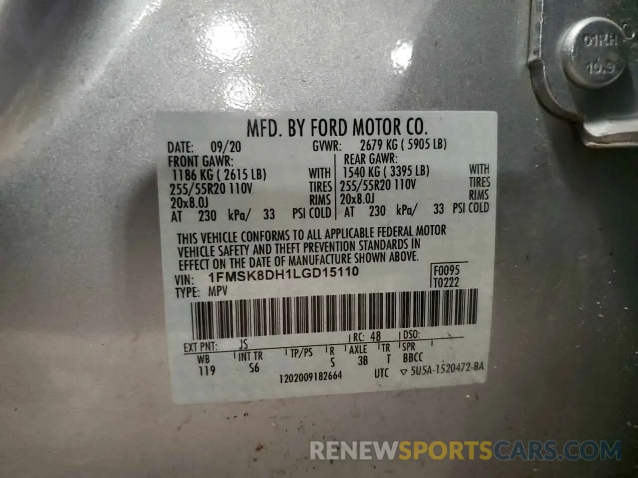 14 Photograph of a damaged car 1FMSK8DH1LGD15110 FORD EXPLORER 2020