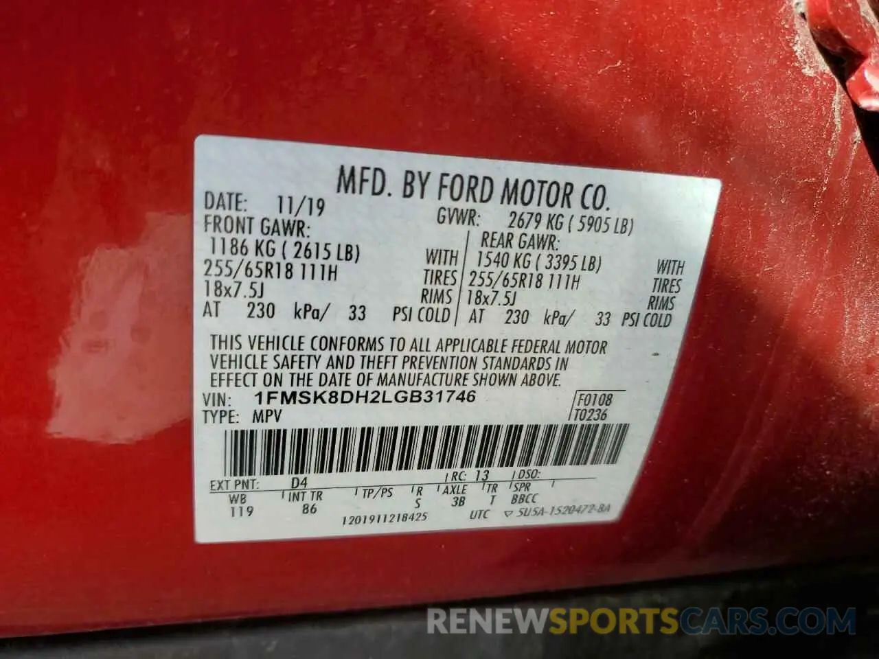 14 Photograph of a damaged car 1FMSK8DH2LGB31746 FORD EXPLORER 2020