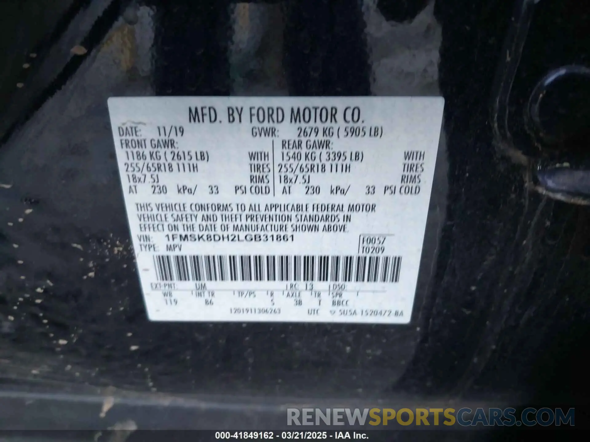 9 Photograph of a damaged car 1FMSK8DH2LGB31861 FORD EXPLORER 2020