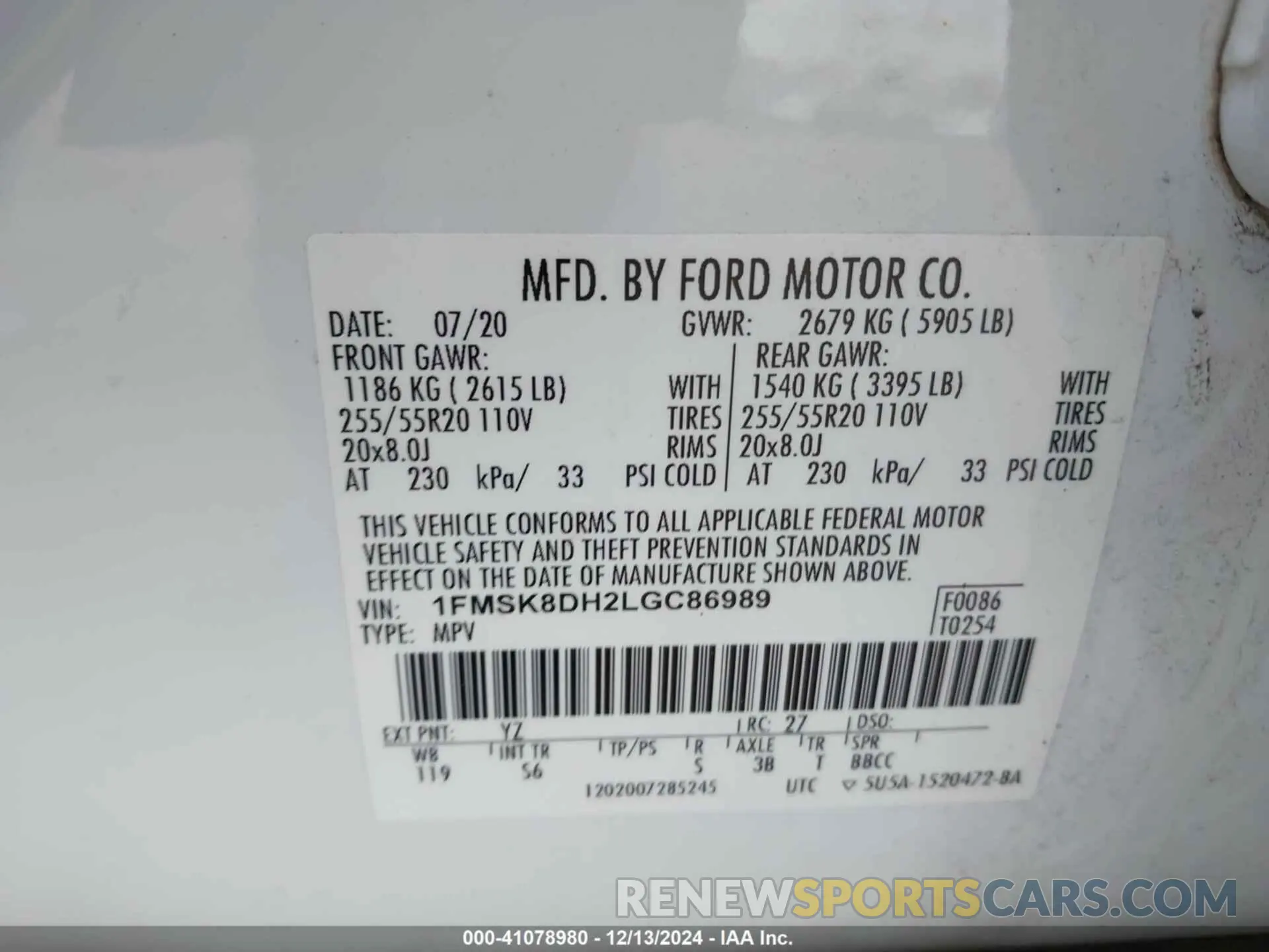 9 Photograph of a damaged car 1FMSK8DH2LGC86989 FORD EXPLORER 2020