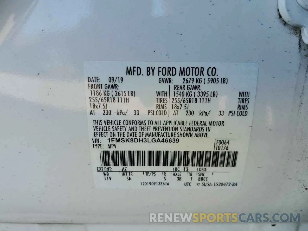 13 Photograph of a damaged car 1FMSK8DH3LGA46639 FORD EXPLORER 2020