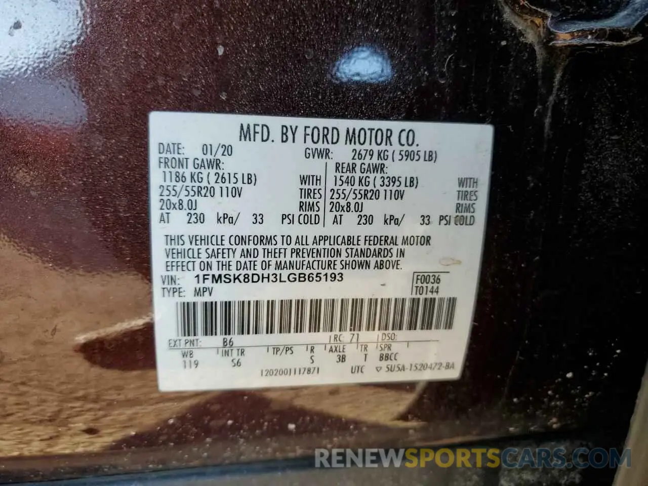 14 Photograph of a damaged car 1FMSK8DH3LGB65193 FORD EXPLORER 2020