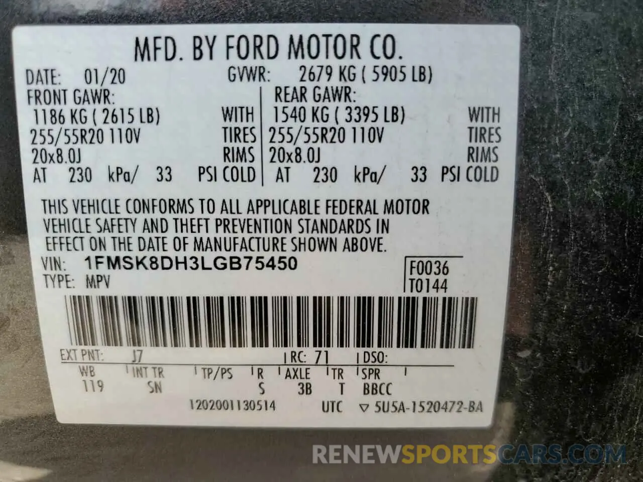 13 Photograph of a damaged car 1FMSK8DH3LGB75450 FORD EXPLORER 2020