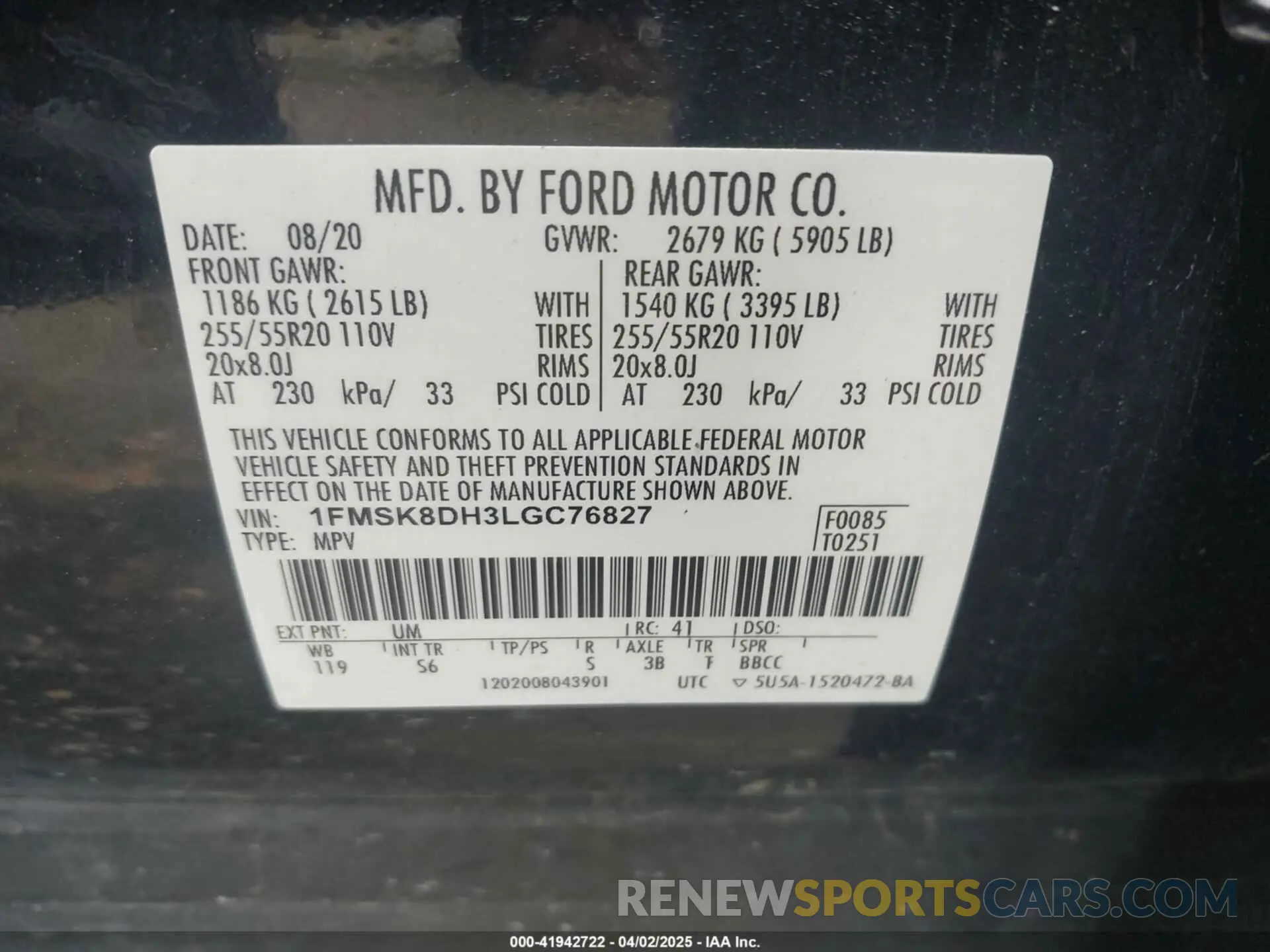9 Photograph of a damaged car 1FMSK8DH3LGC76827 FORD EXPLORER 2020