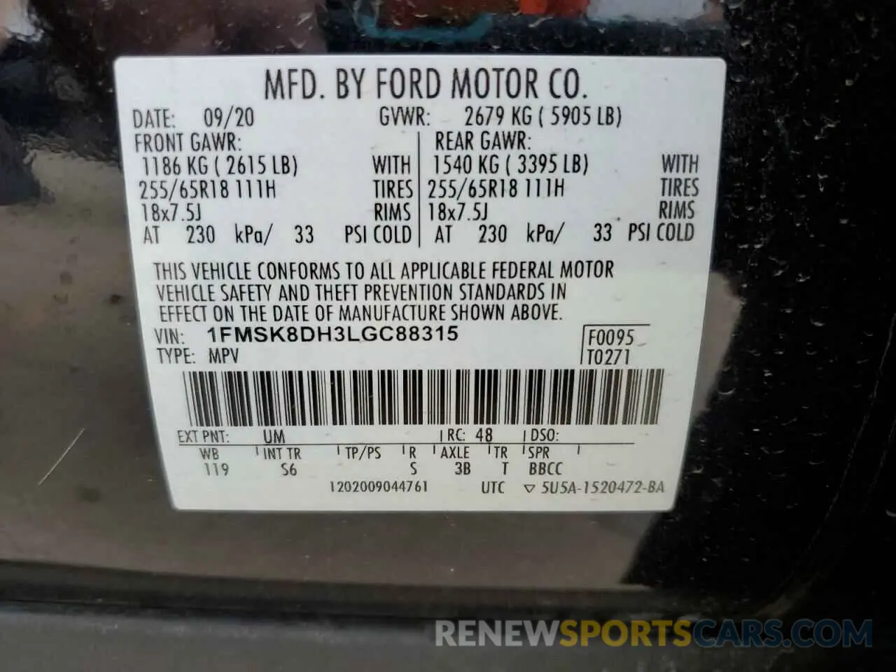 13 Photograph of a damaged car 1FMSK8DH3LGC88315 FORD EXPLORER 2020