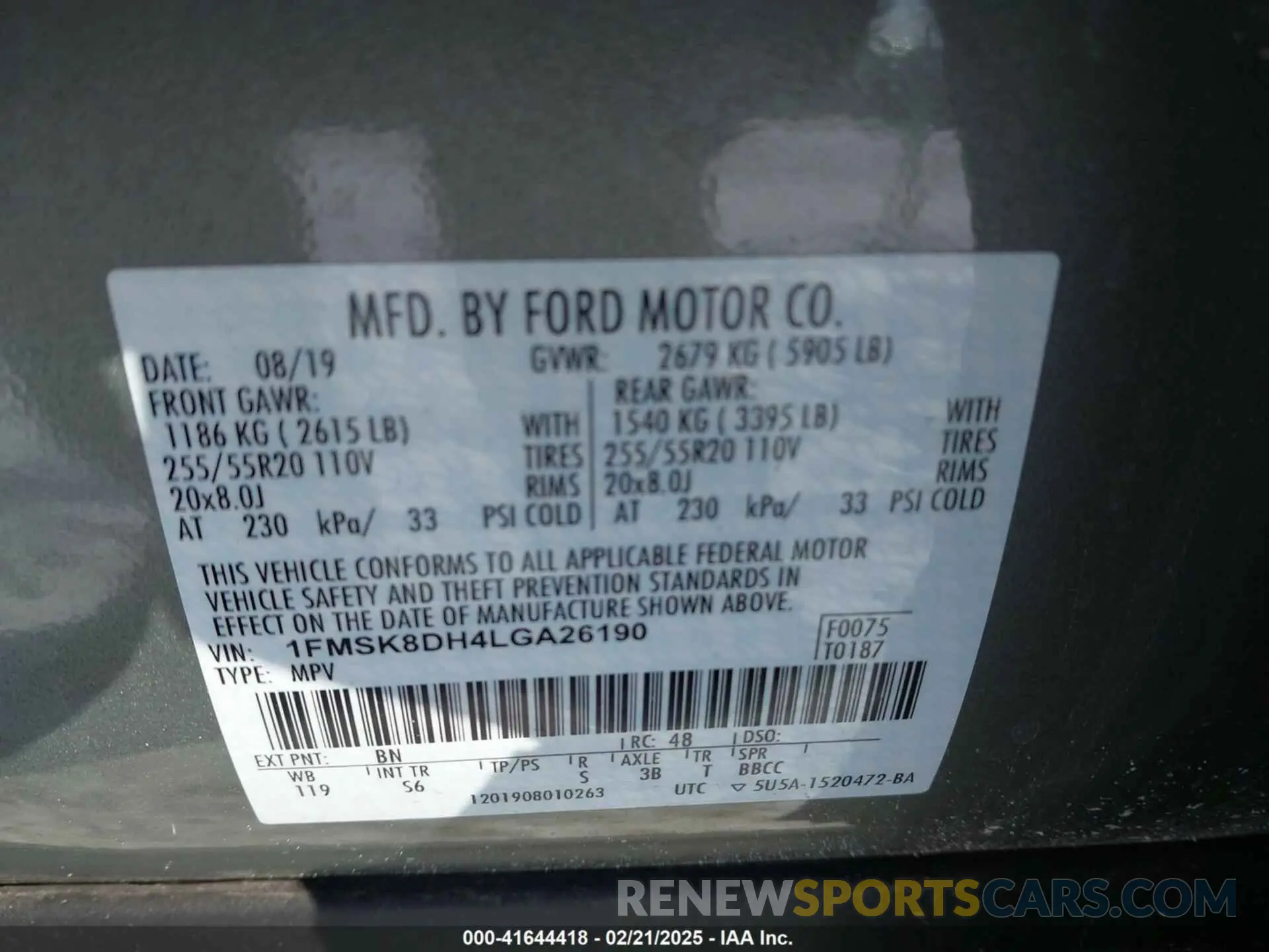 9 Photograph of a damaged car 1FMSK8DH4LGA26190 FORD EXPLORER 2020