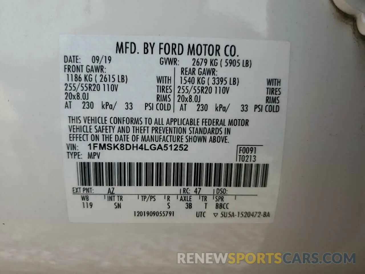 14 Photograph of a damaged car 1FMSK8DH4LGA51252 FORD EXPLORER 2020