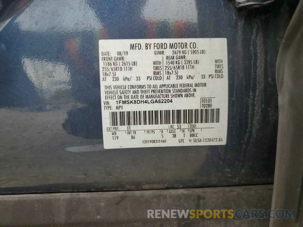 14 Photograph of a damaged car 1FMSK8DH4LGA62204 FORD EXPLORER 2020