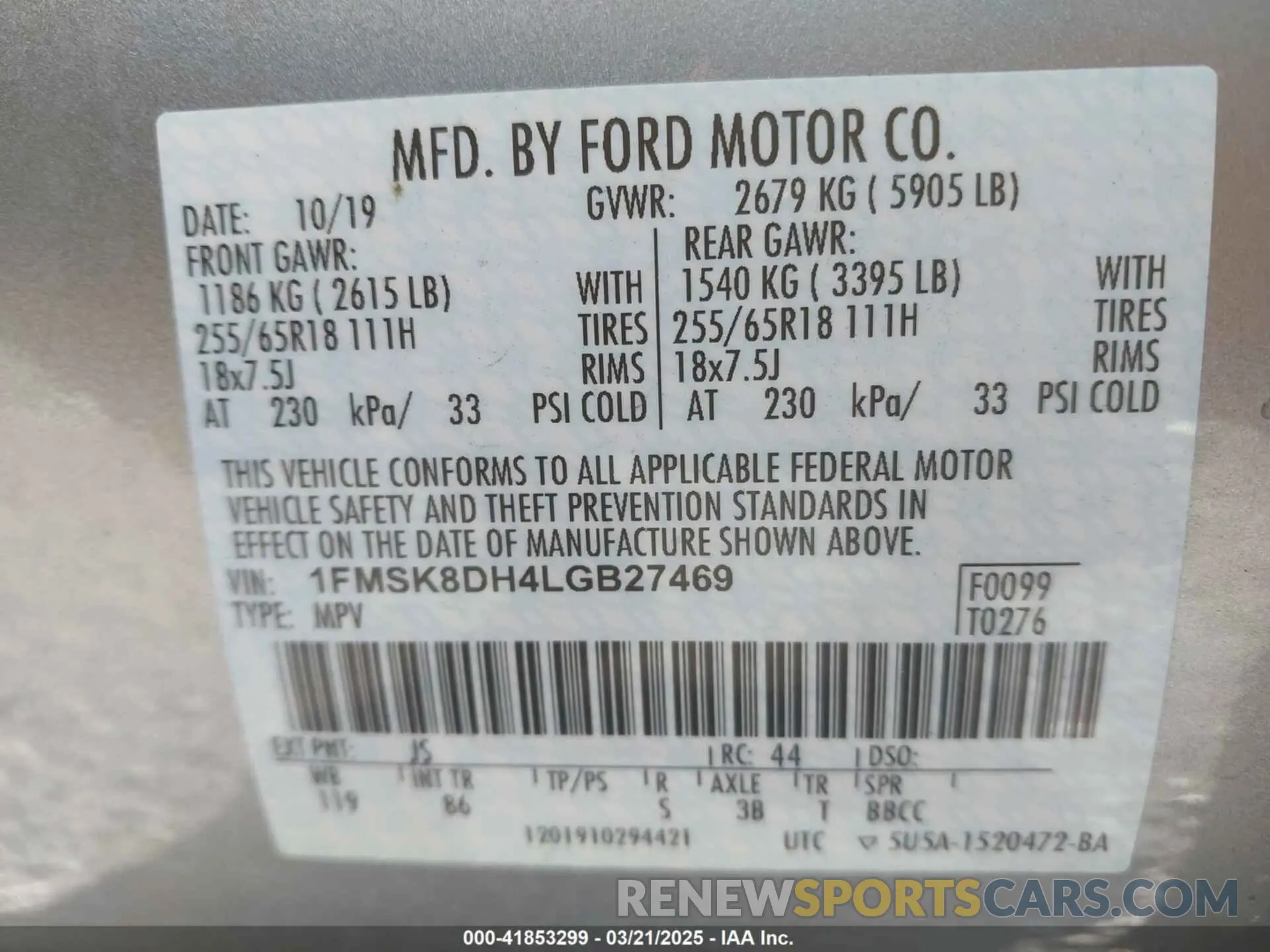 9 Photograph of a damaged car 1FMSK8DH4LGB27469 FORD EXPLORER 2020