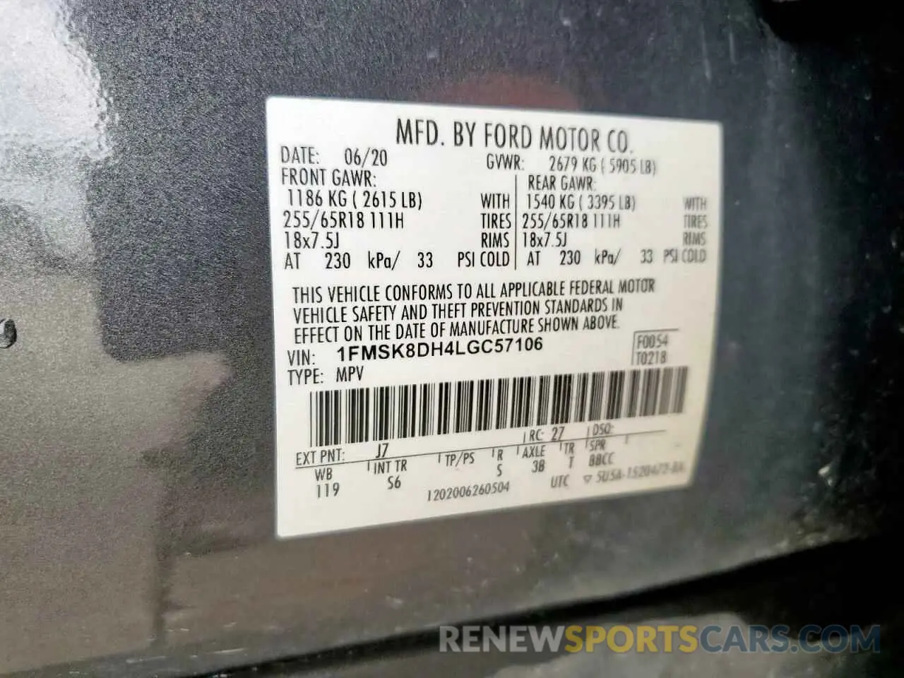 13 Photograph of a damaged car 1FMSK8DH4LGC57106 FORD EXPLORER 2020