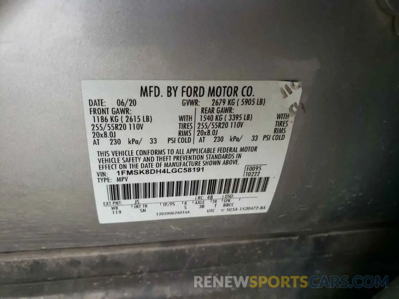 14 Photograph of a damaged car 1FMSK8DH4LGC58191 FORD EXPLORER 2020