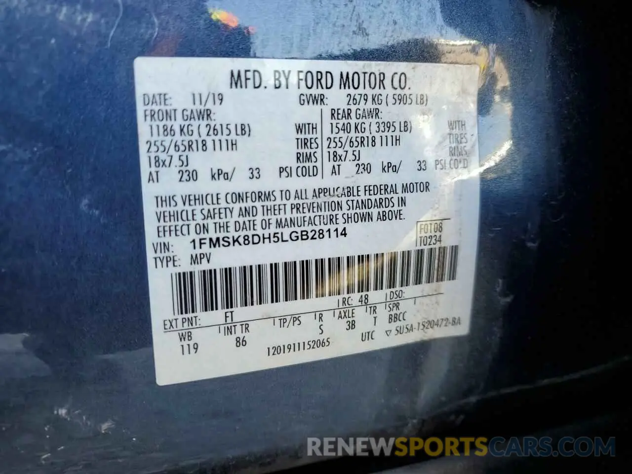 15 Photograph of a damaged car 1FMSK8DH5LGB28114 FORD EXPLORER 2020