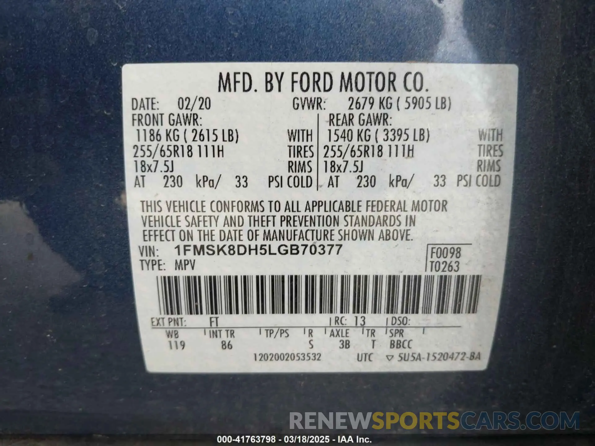 9 Photograph of a damaged car 1FMSK8DH5LGB70377 FORD EXPLORER 2020