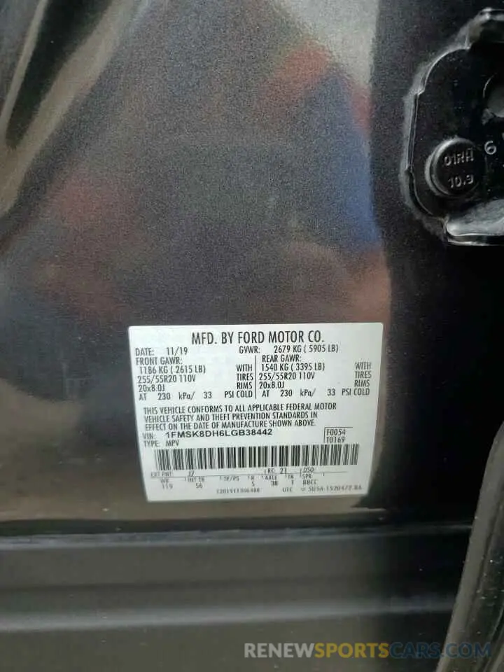 13 Photograph of a damaged car 1FMSK8DH6LGB38442 FORD EXPLORER 2020