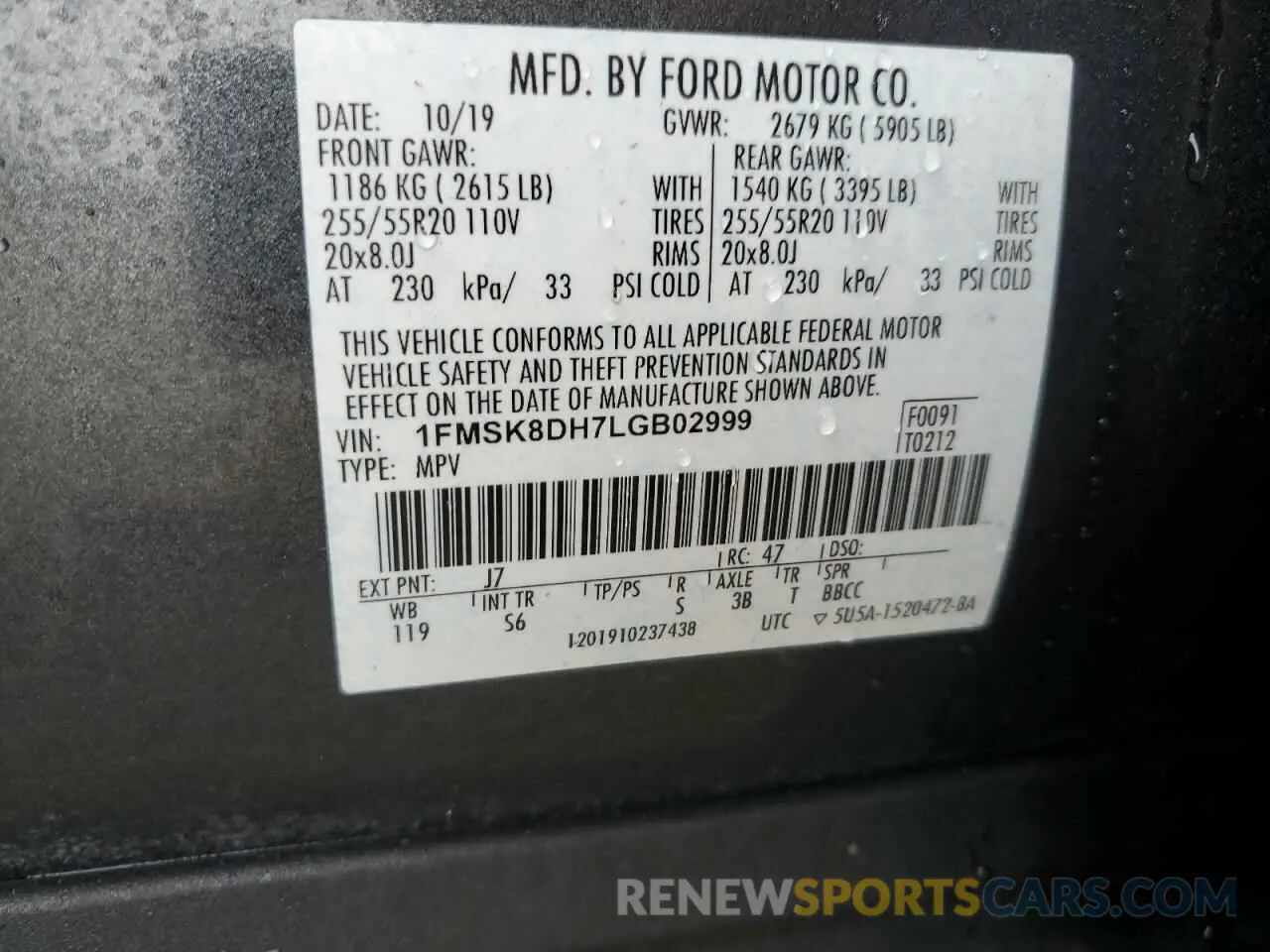 13 Photograph of a damaged car 1FMSK8DH7LGB02999 FORD EXPLORER 2020