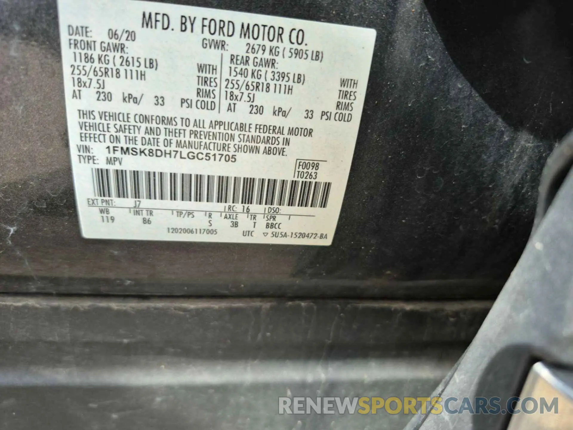 20 Photograph of a damaged car 1FMSK8DH7LGC51705 FORD EXPLORER 2020