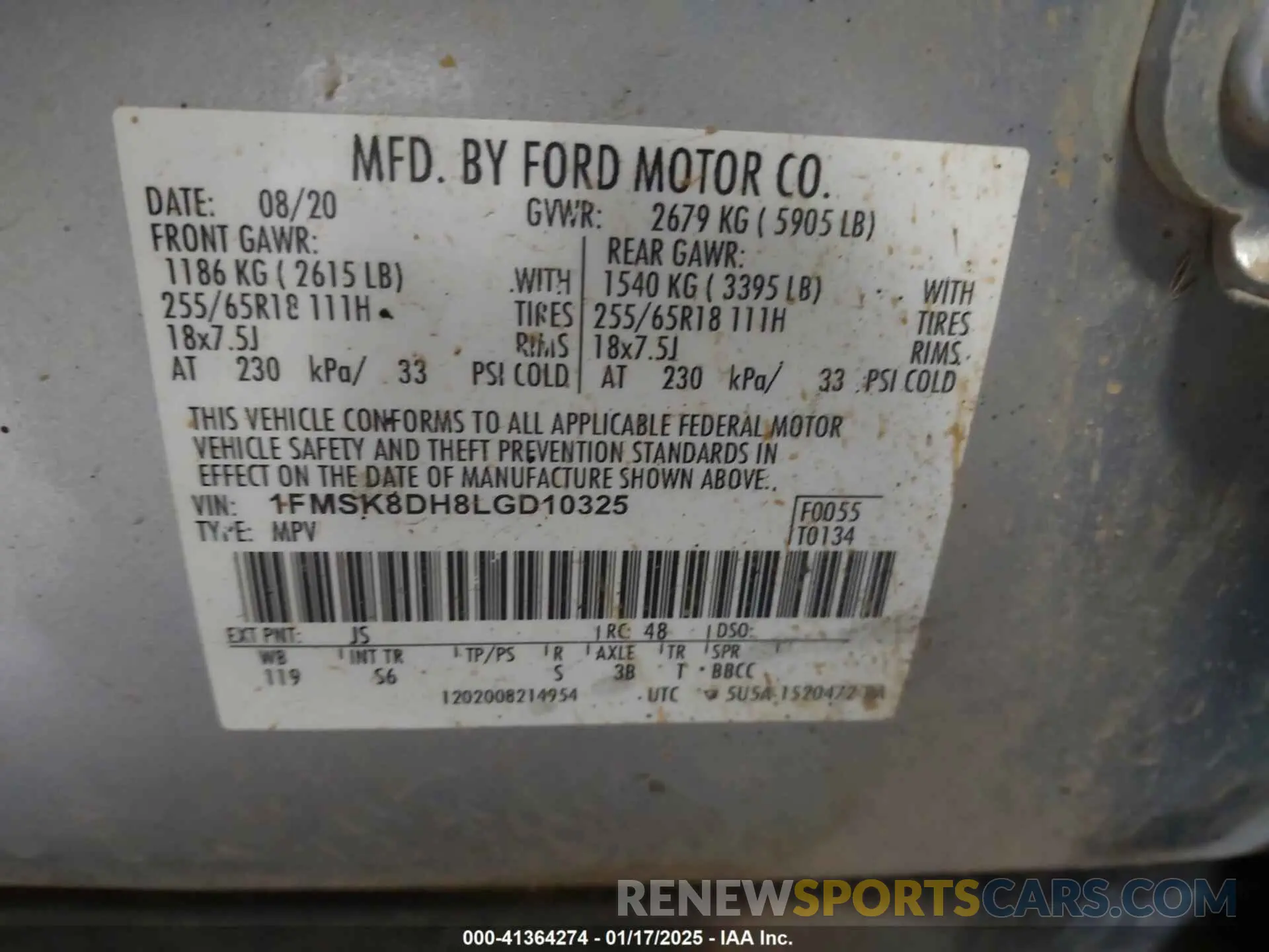 9 Photograph of a damaged car 1FMSK8DH8LGD10325 FORD EXPLORER 2020