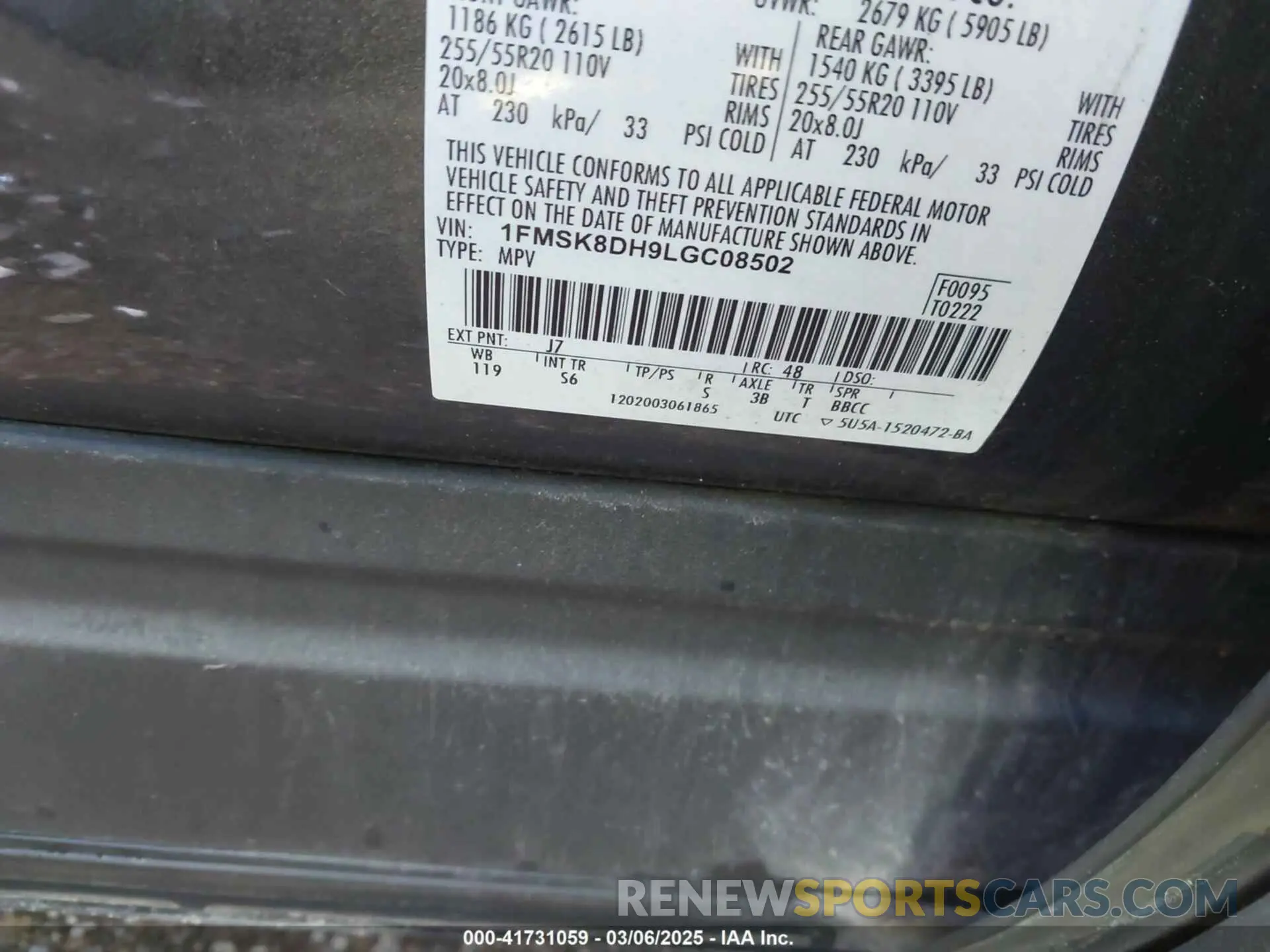 9 Photograph of a damaged car 1FMSK8DH9LGC08502 FORD EXPLORER 2020