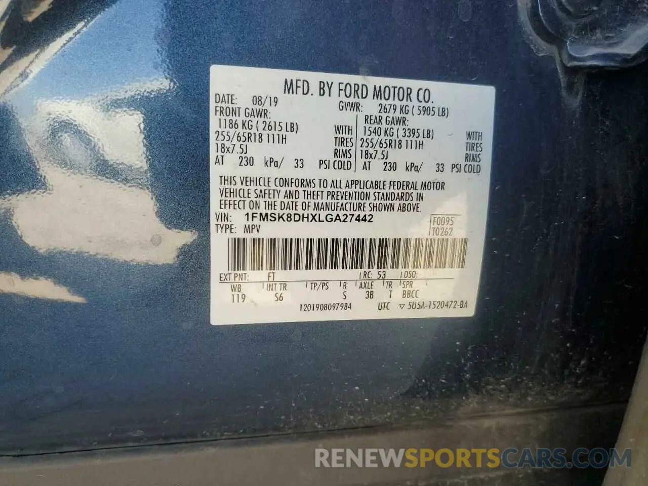 14 Photograph of a damaged car 1FMSK8DHXLGA27442 FORD EXPLORER 2020