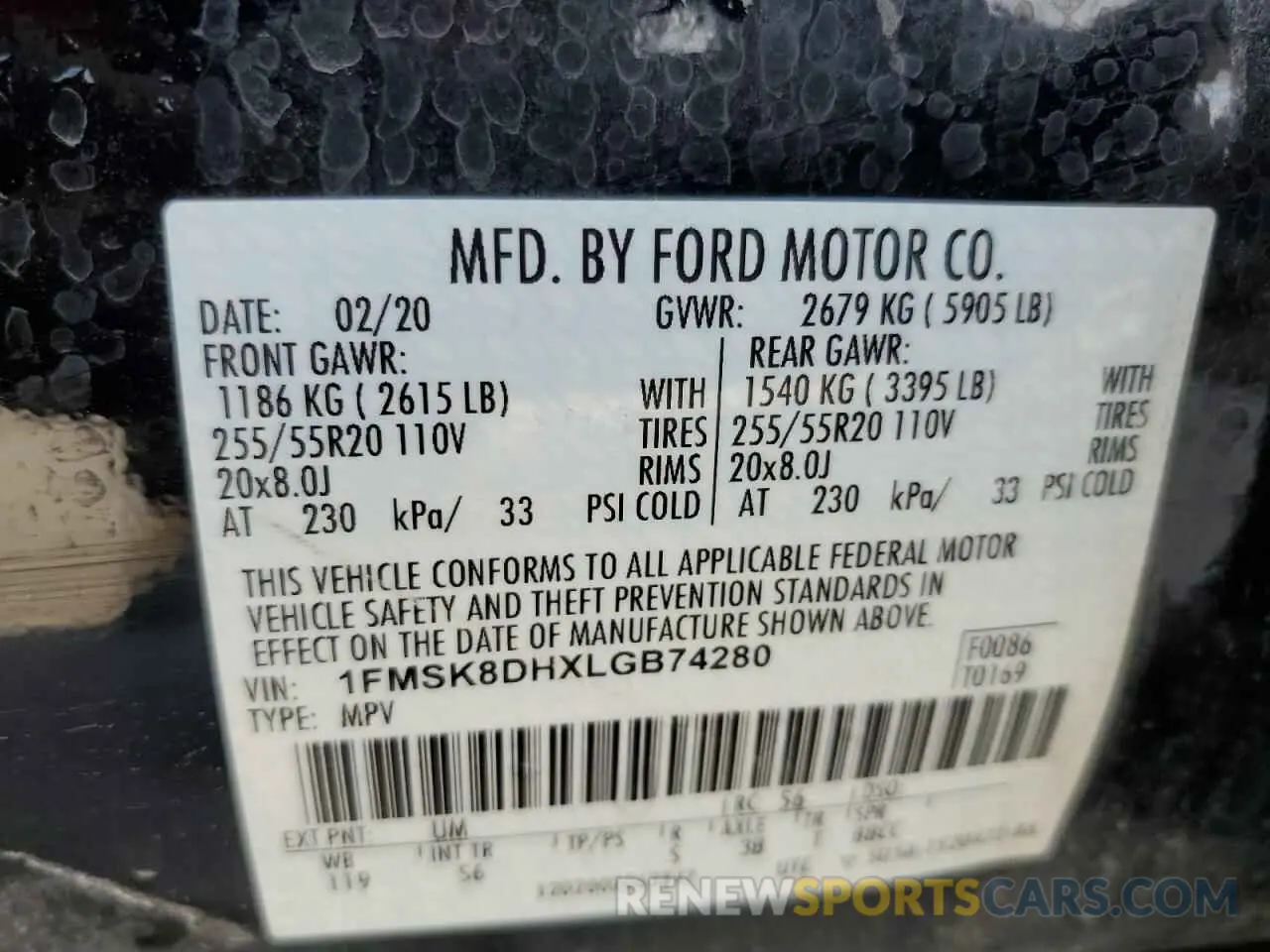 13 Photograph of a damaged car 1FMSK8DHXLGB74280 FORD EXPLORER 2020