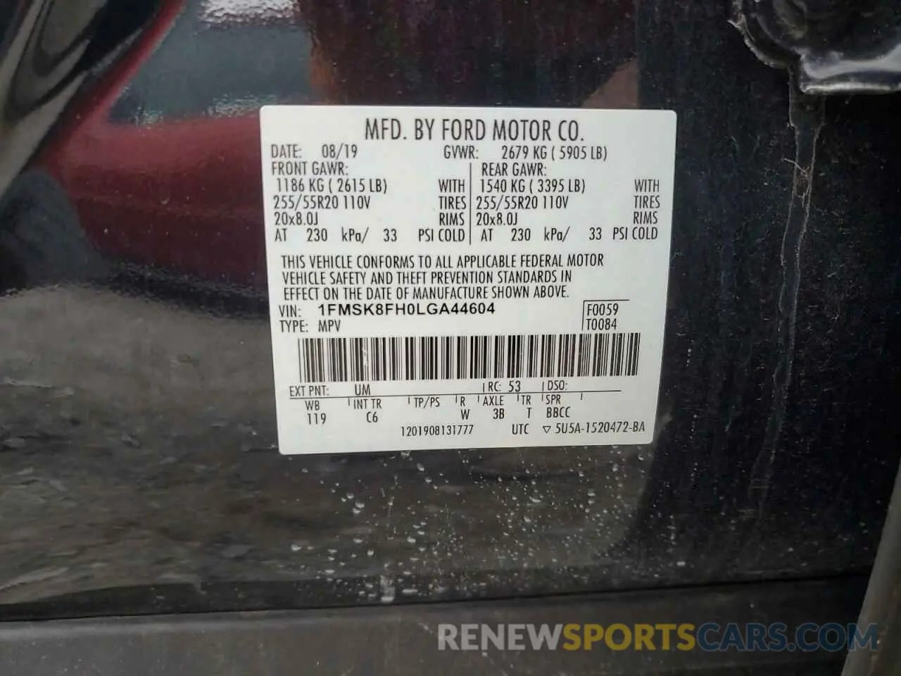 12 Photograph of a damaged car 1FMSK8FH0LGA44604 FORD EXPLORER 2020