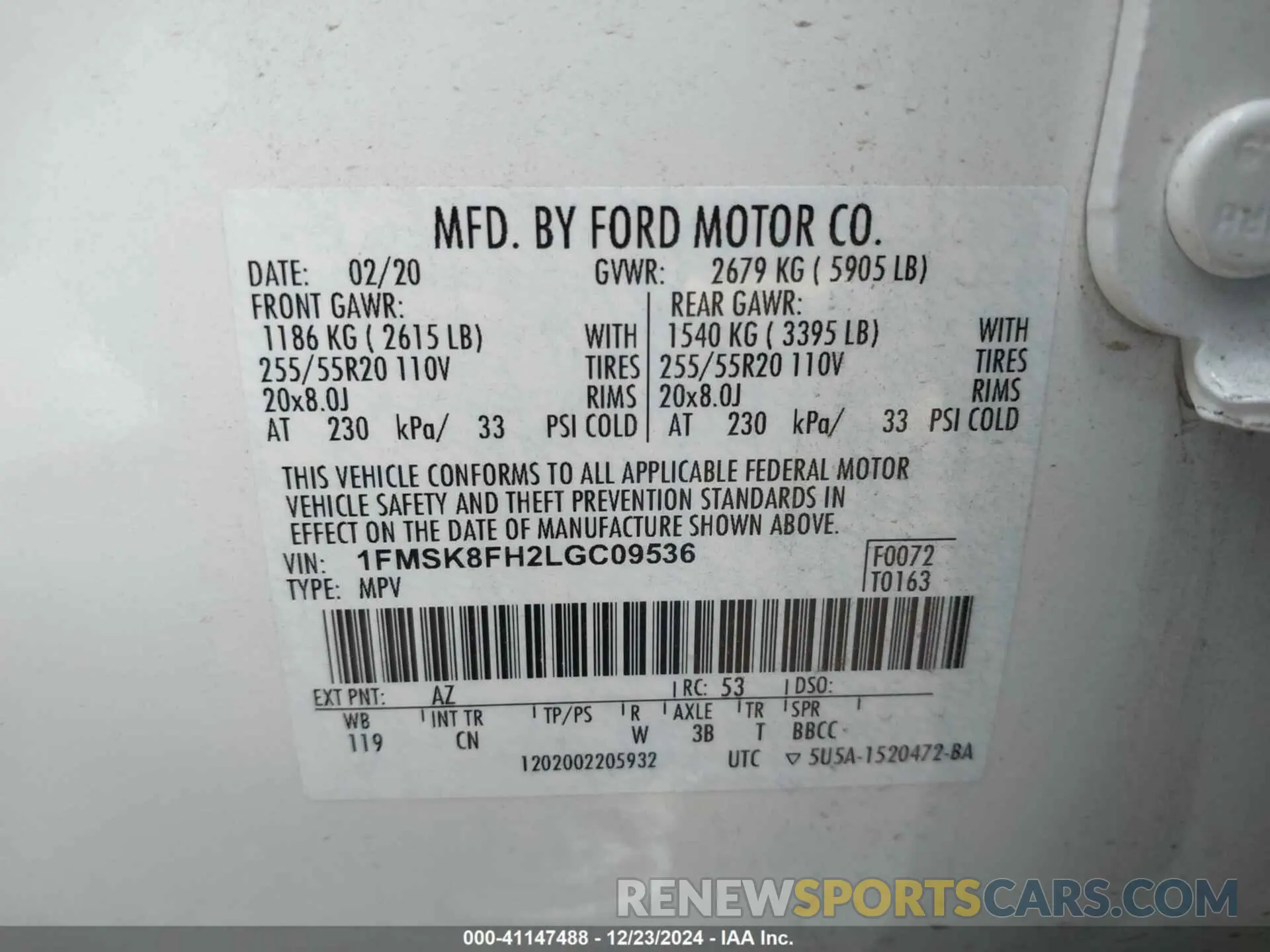 9 Photograph of a damaged car 1FMSK8FH2LGC09536 FORD EXPLORER 2020