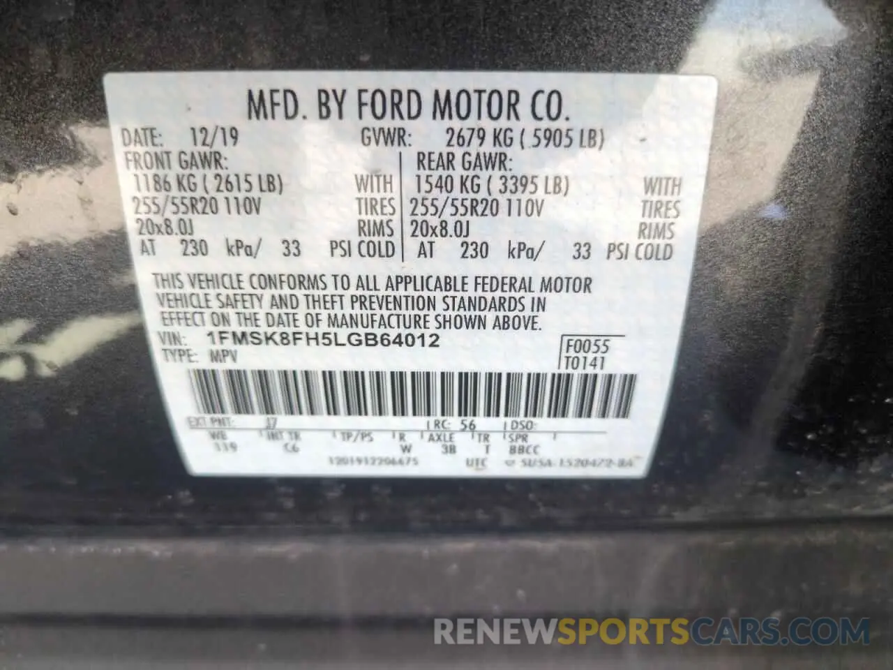 14 Photograph of a damaged car 1FMSK8FH5LGB64012 FORD EXPLORER 2020