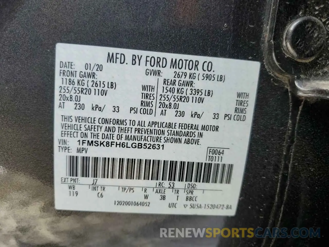 13 Photograph of a damaged car 1FMSK8FH6LGB52631 FORD EXPLORER 2020