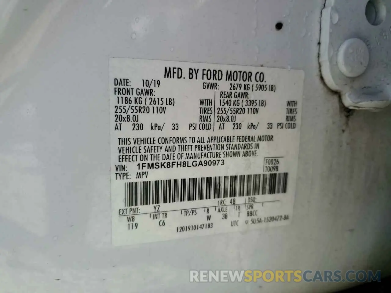 14 Photograph of a damaged car 1FMSK8FH8LGA90973 FORD EXPLORER 2020
