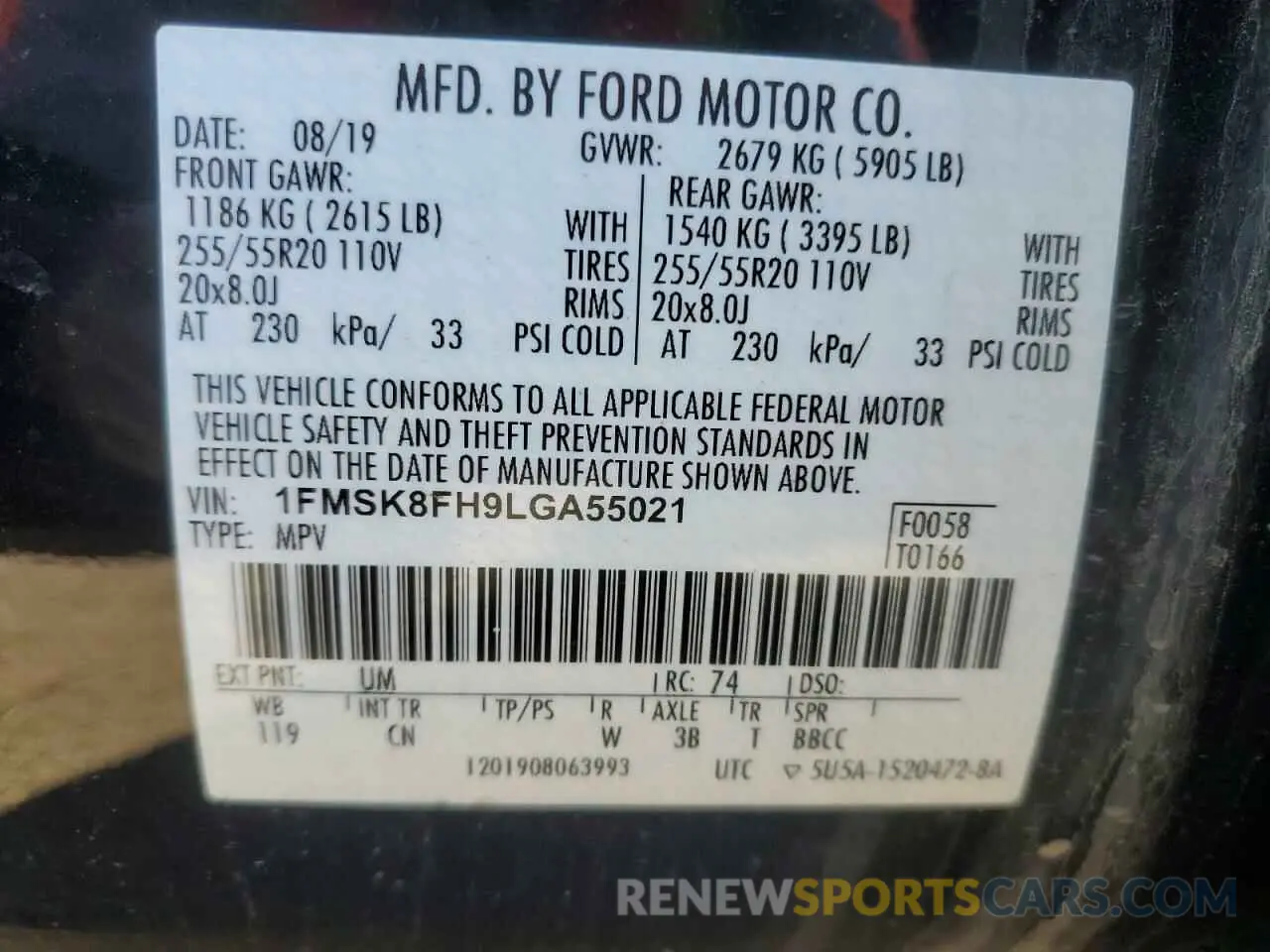 13 Photograph of a damaged car 1FMSK8FH9LGA55021 FORD EXPLORER 2020