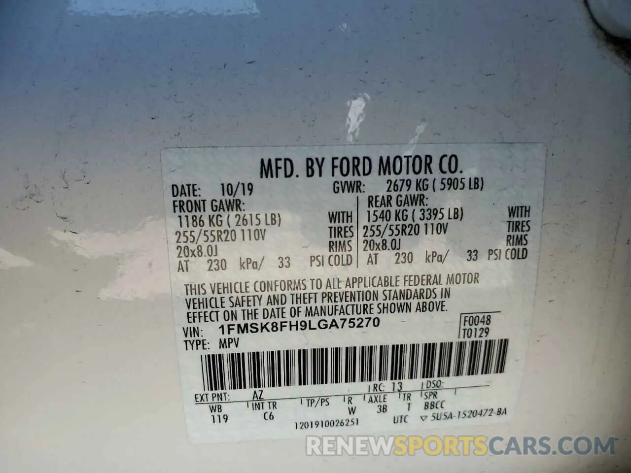 13 Photograph of a damaged car 1FMSK8FH9LGA75270 FORD EXPLORER 2020