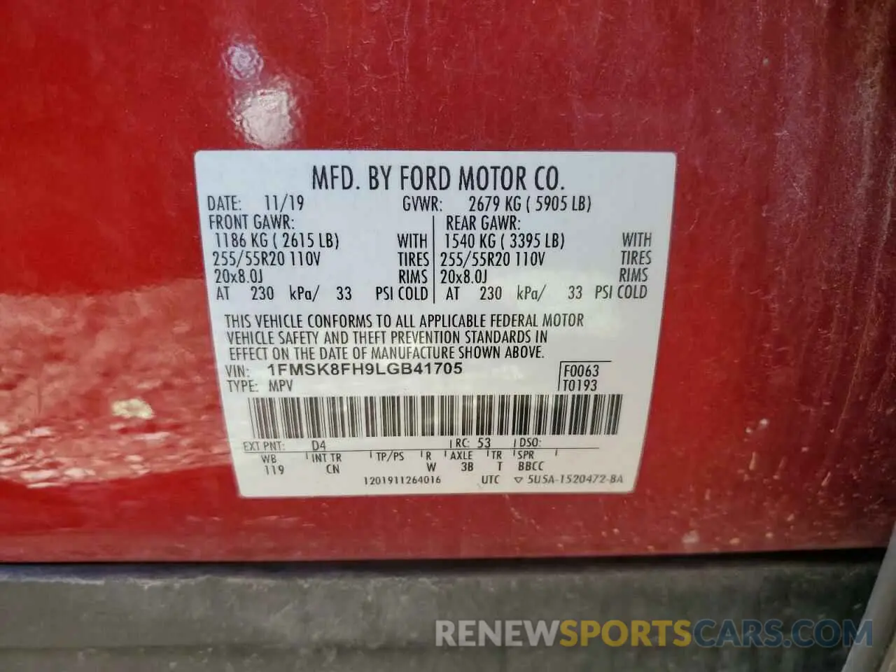 13 Photograph of a damaged car 1FMSK8FH9LGB41705 FORD EXPLORER 2020