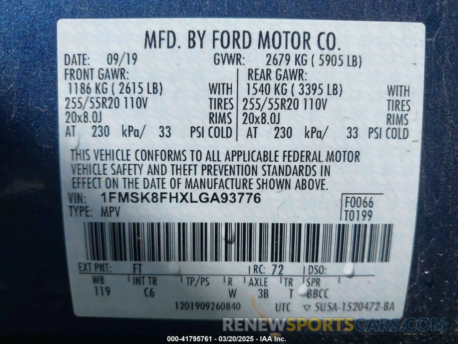 9 Photograph of a damaged car 1FMSK8FHXLGA93776 FORD EXPLORER 2020