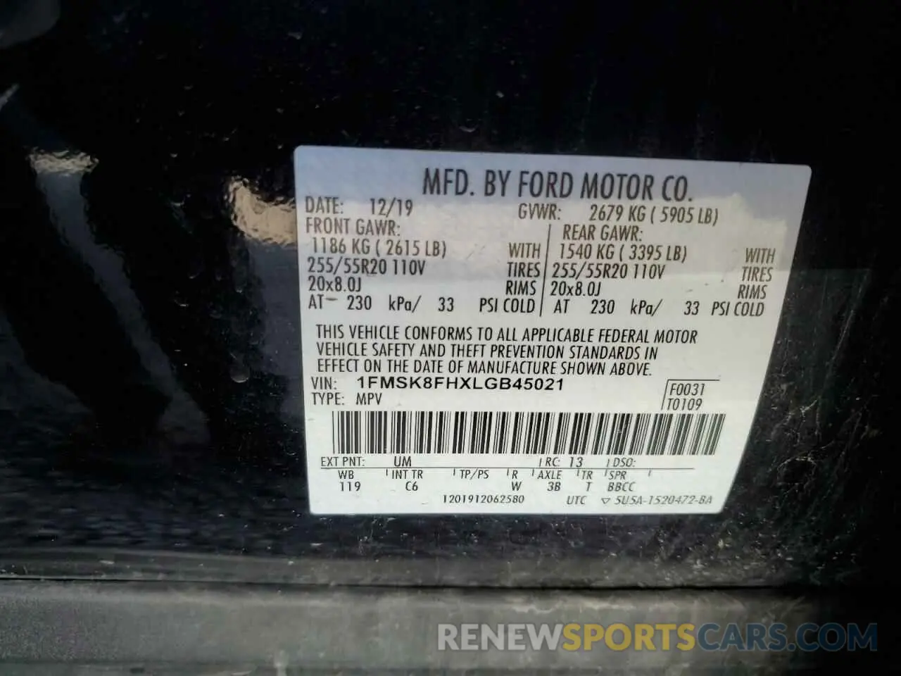 14 Photograph of a damaged car 1FMSK8FHXLGB45021 FORD EXPLORER 2020