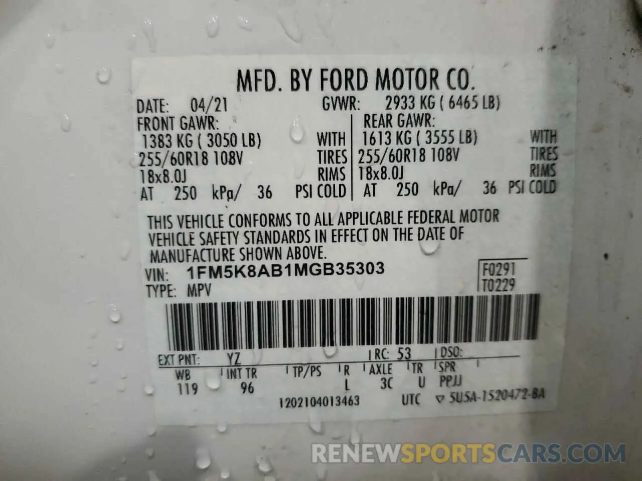 13 Photograph of a damaged car 1FM5K8AB1MGB35303 FORD EXPLORER 2021