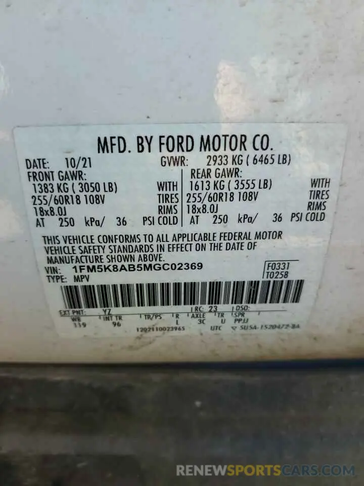 13 Photograph of a damaged car 1FM5K8AB5MGC02369 FORD EXPLORER 2021