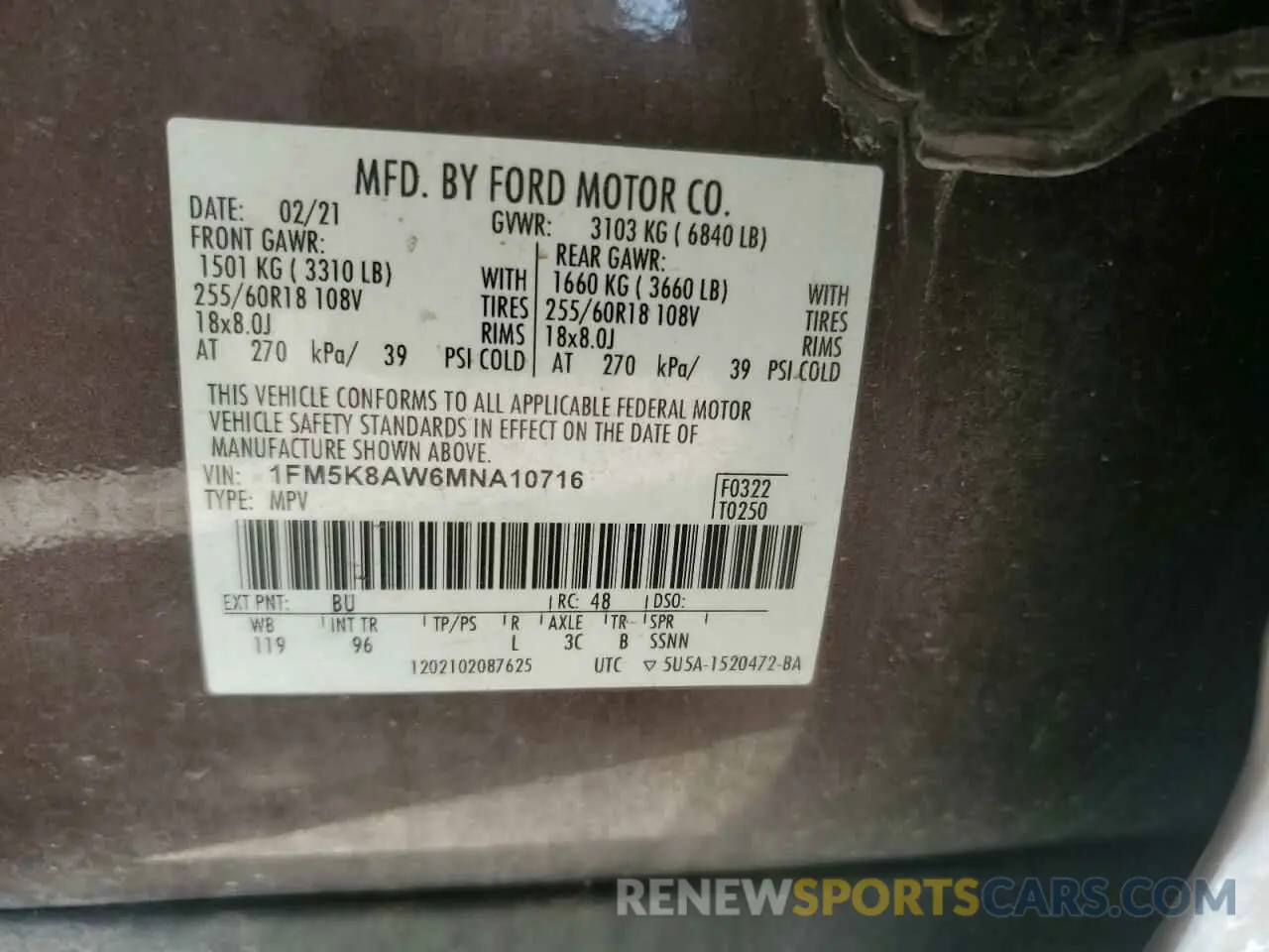 13 Photograph of a damaged car 1FM5K8AW6MNA10716 FORD EXPLORER 2021